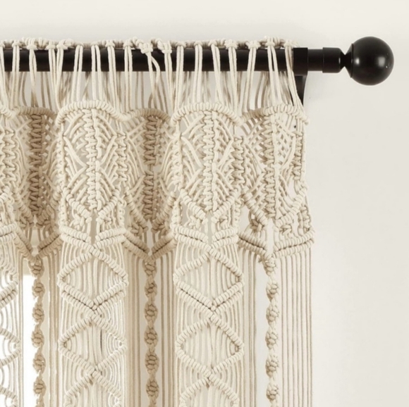 UO Bohemian Macrame Textured Cotton Window Curtain Panel Wall Hanging Tan - Picture 10 of 12